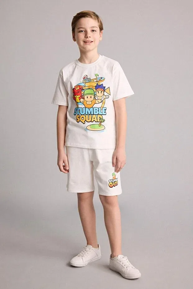 Детские шорты для мальчиков хлопковые Stumble guys sweatshirt fabric shorts boys h8246a826hs Defacto, Ecru-er105