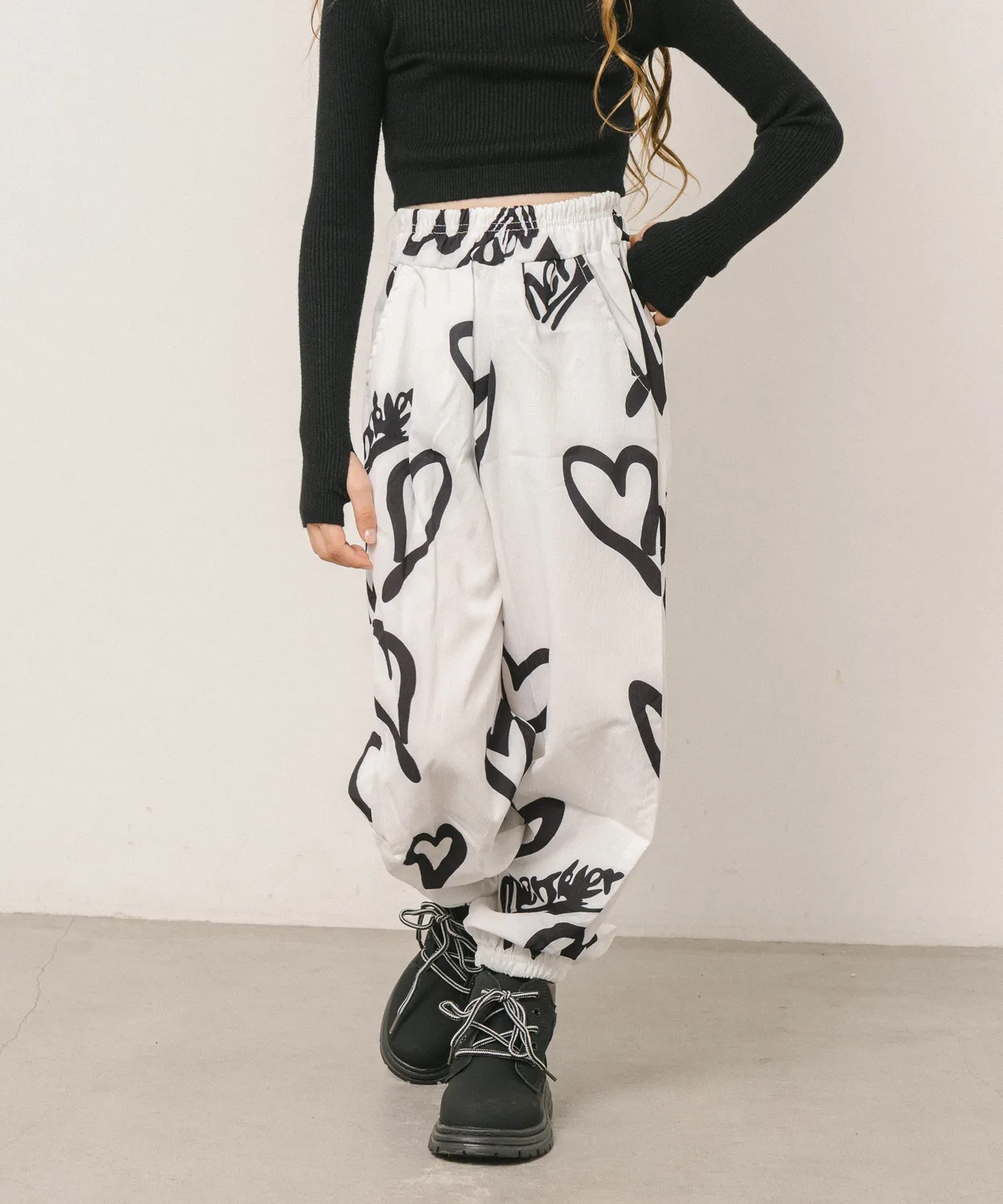 Детские спортивные брюки с принтом Heart Print Curve Design URBAN CHERRY, White