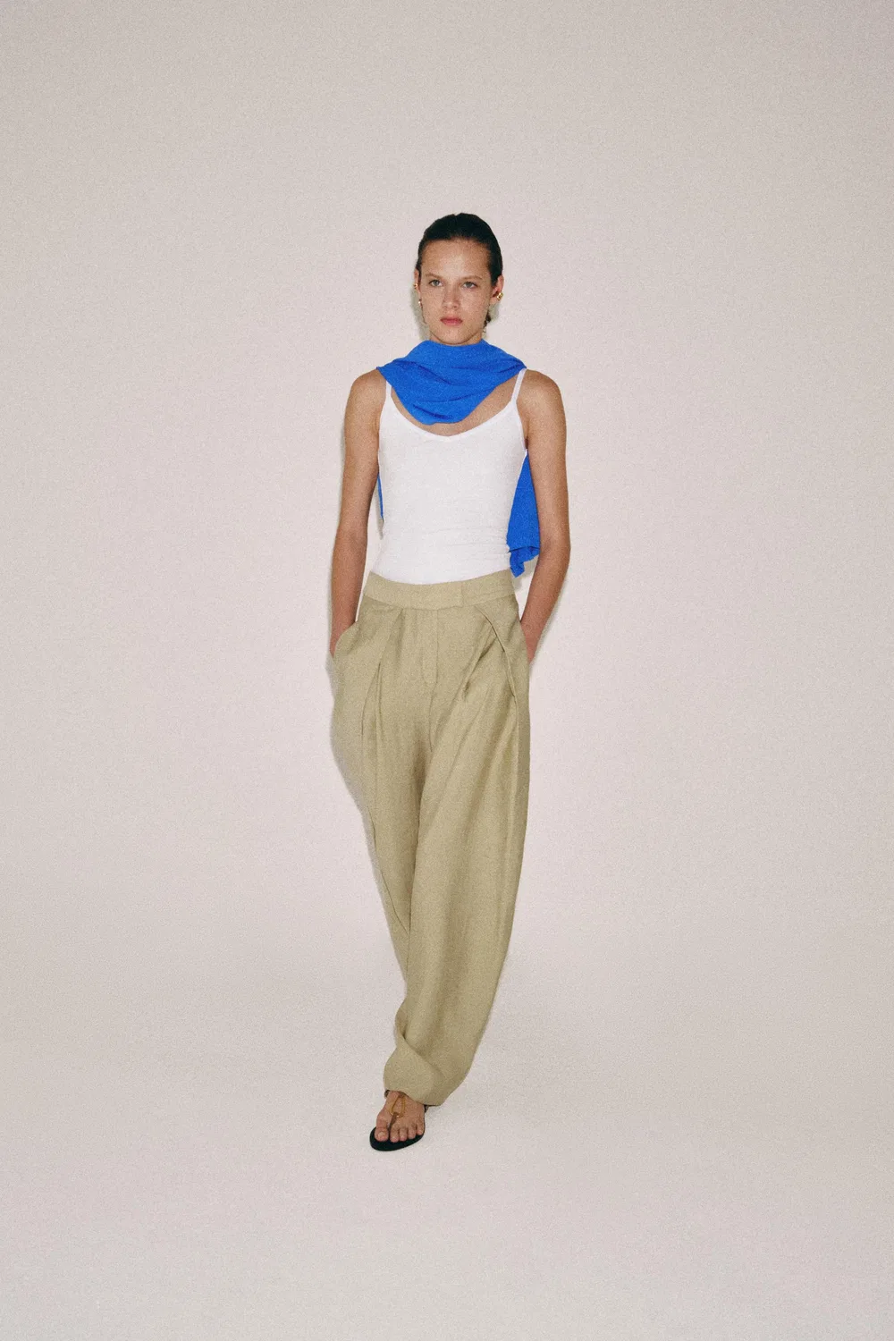 Брюки с широкими штанинами и вытачками из коллекции ZW ZARA, Olive Green
