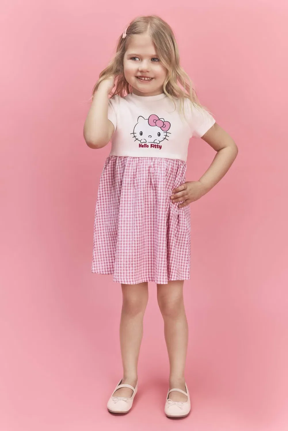 Платье-комбинация вязаное с коротким рукавом Hello Kitty Defacto, экрю — фото 2