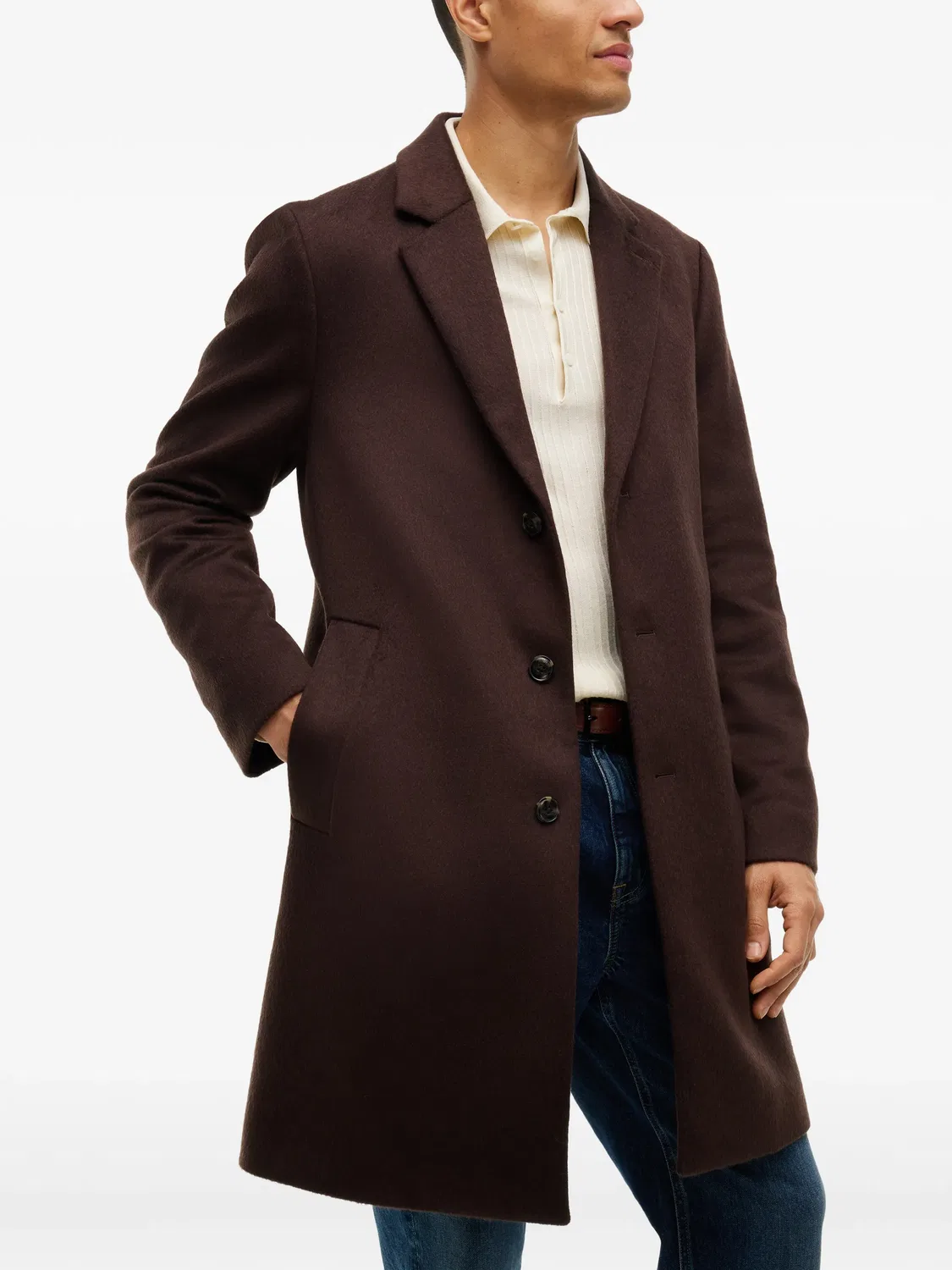 Пальто однобортное коричневое Tommy Hilfiger, коричневый — фото 4