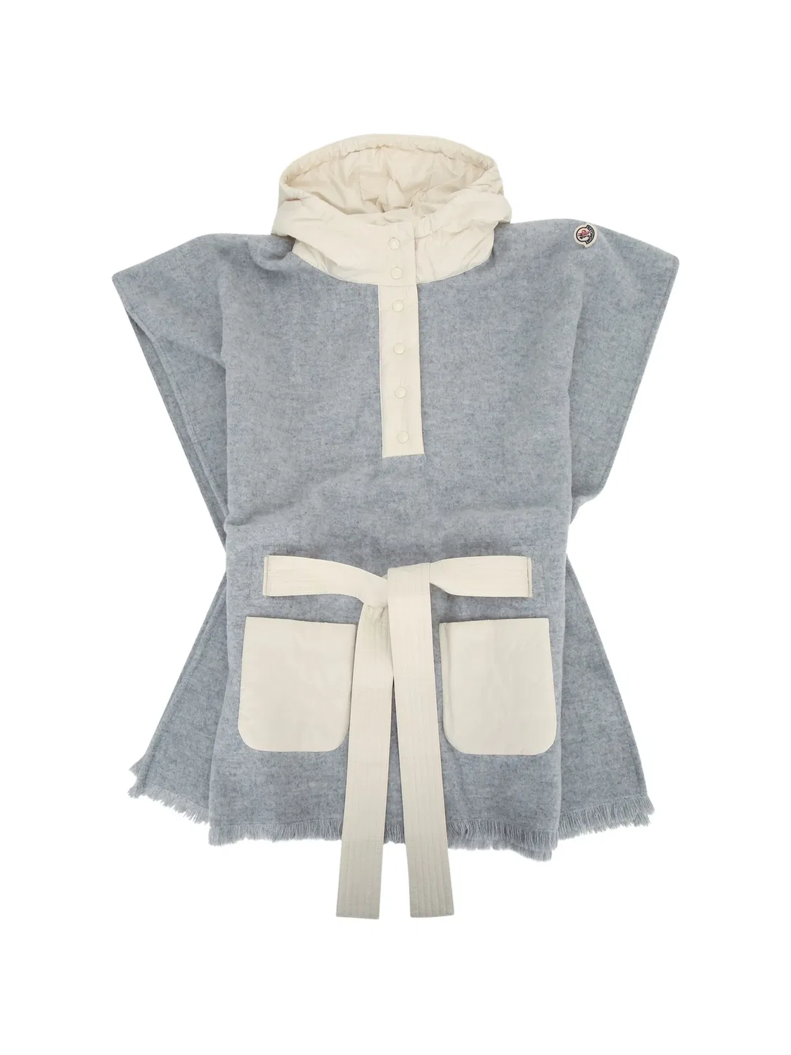 Кейп с капюшоном и бахромой Moncler Enfant, серый
