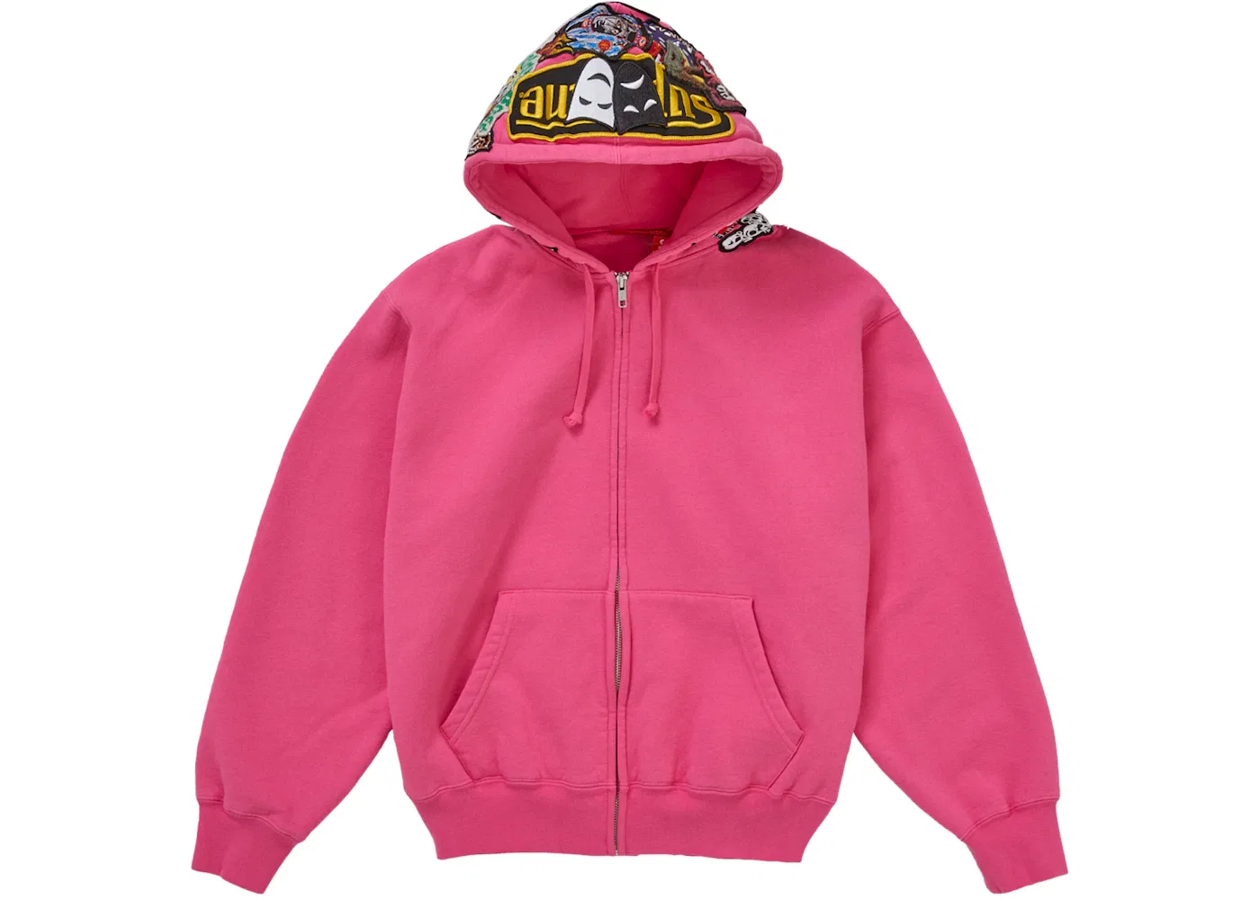 Мужское худи на молнии с патчами Supreme, розовый