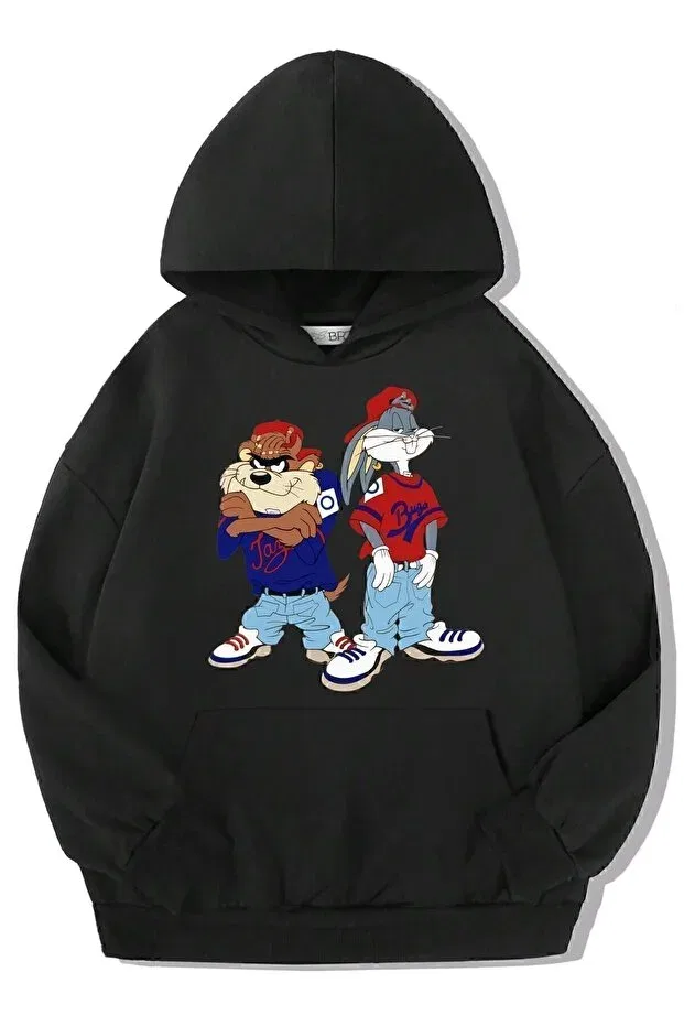 Детское худи для мальчиков с принтом Unisex Kids Hoodie With Bugs And Tazmanga Figures Brz Kids, Black