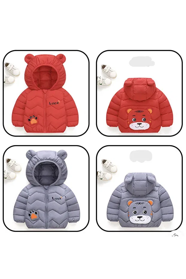 Детская зимняя куртка для девочек с принтом Children'S tiger patterned inflatable jacket Melisam.Msg, Gray — фото 4