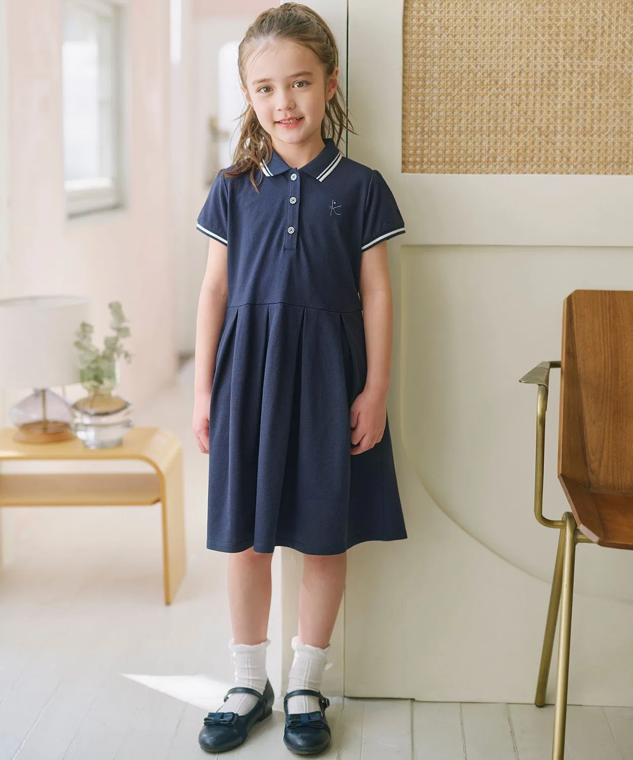 Детское платье-поло с воротником и коротким рукавом Kumikyoku KIDS, Navy — фото 3