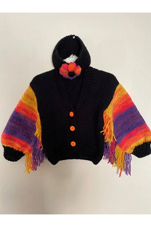Детский кардиган для девочек цветной El Örgüsü Cici Bebe, Black Colored — фото 4