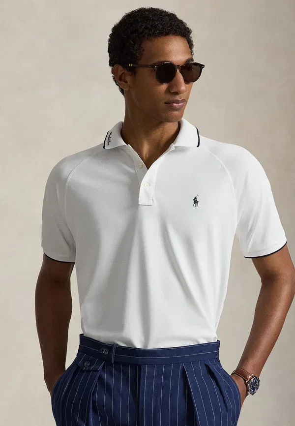 Поло с вышивкой Wimbledon custom slim fit polo shirt, Polo Ralph Lauren, Ceramic White, белый