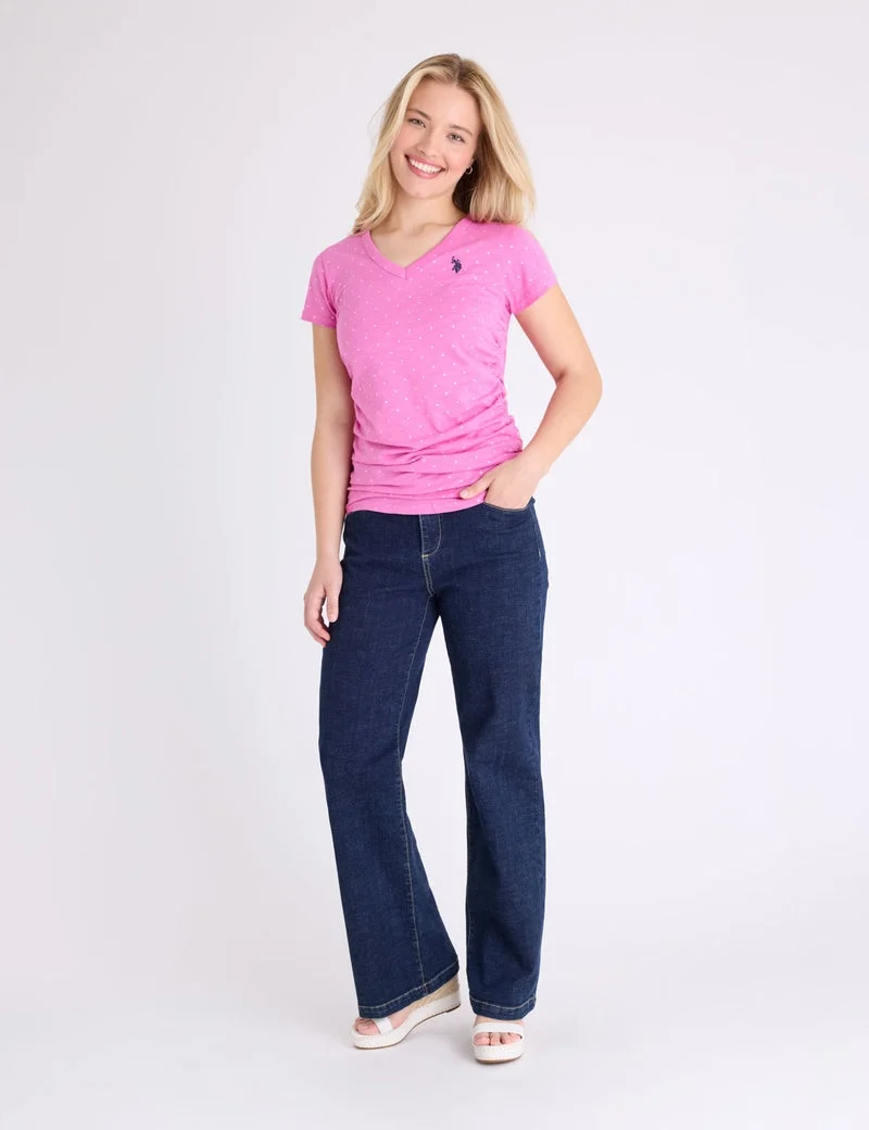 Женская футболка U.S. Polo Assn. Dot Print Ruched Side V-Neck, розовый — фото 2