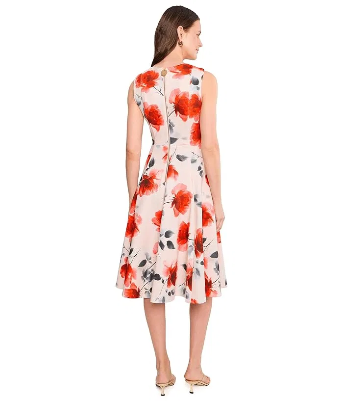 Платье А-силуэта с цветочным принтом Sleeveless Scuba Floral A-Line Calvin Klein, Indigo Multi — фото 4