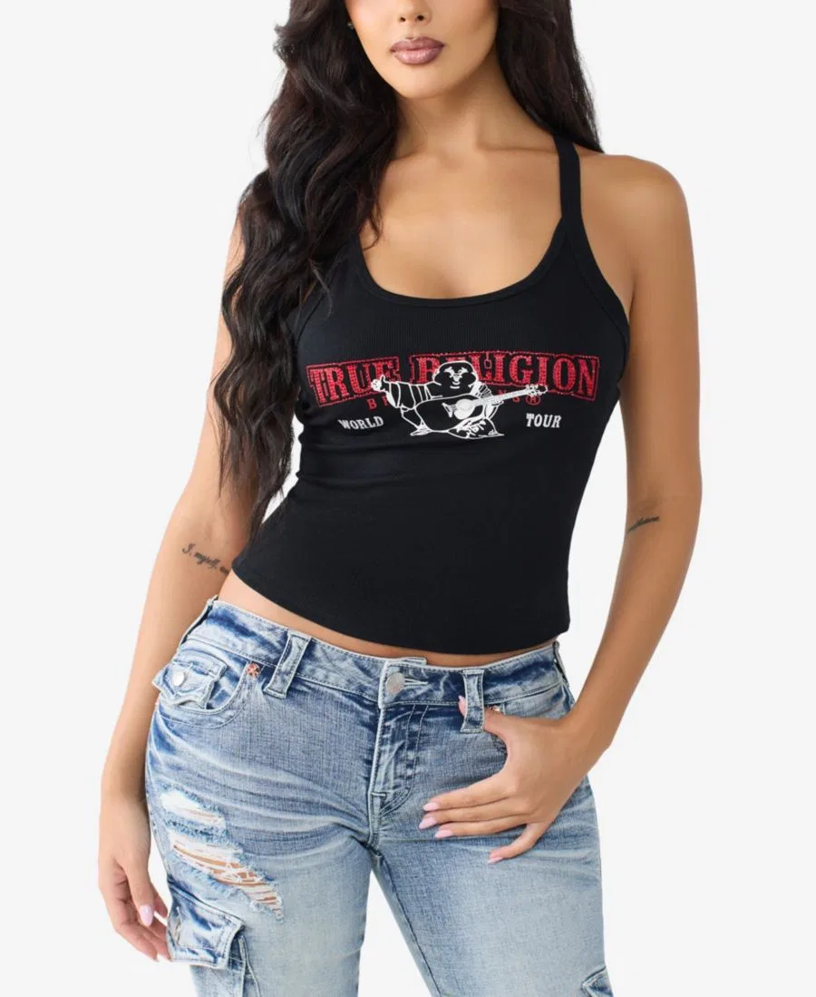Топ-майка с вырезом лодочка Buddha Classic Racerback True Religion, Jet Black