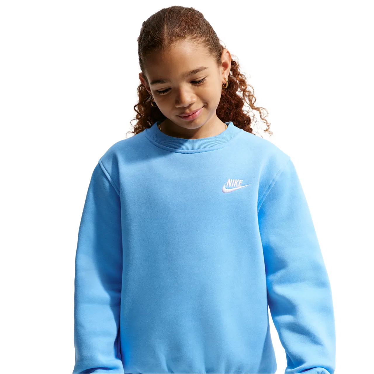 Детский свитшот с круглым вырезом из флиса Nike Club Fleece Crew LBR, Football Blue/White
