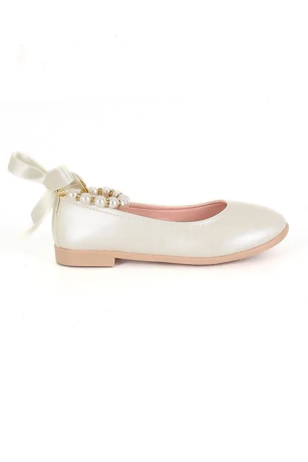 Детские балетки для девочек с жемчугом Sirri, Bright Cream — фото 4
