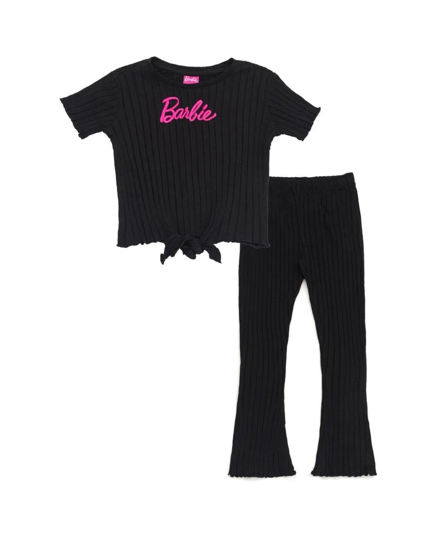 Комплект из топа с завязкой и леггинсов с расклешенными штанинами Barbie, Black Hot Pink