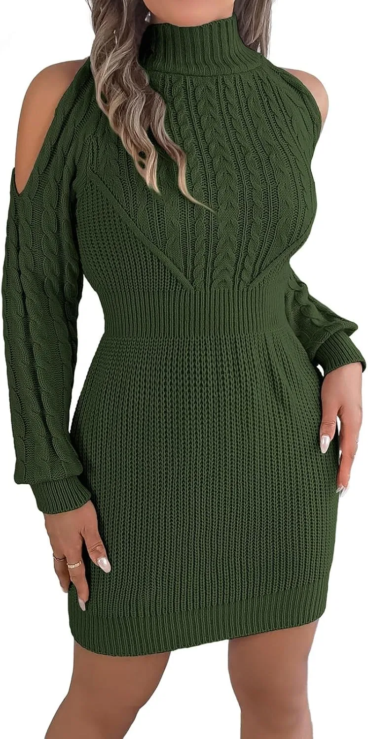Женское платье-свитер с запахом и вырезом на плечах, Waist Cinched Knit Wrap Dress