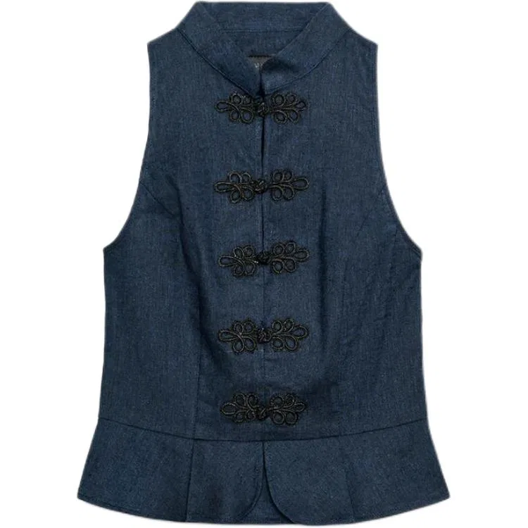 Женский топ-майка с воротником-стойкой Indigo Stand Collar ZARA, Индиго