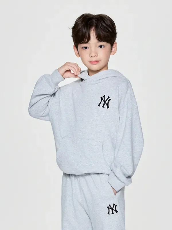 Худи с логотипом, базовая модель, Mlb Kids, светло-серый меланж — фото 3