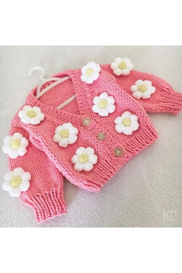Детский кардиган с принтом Hand knitted baby daisy crop Izmirblanket, Candy Pink — фото 2