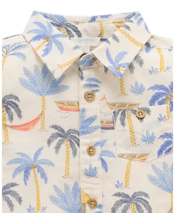 Детская рубашка для мальчиков с принтом Palm Tree Linen Blend Shirt Purebaby, Palm Tree Print — фото 3