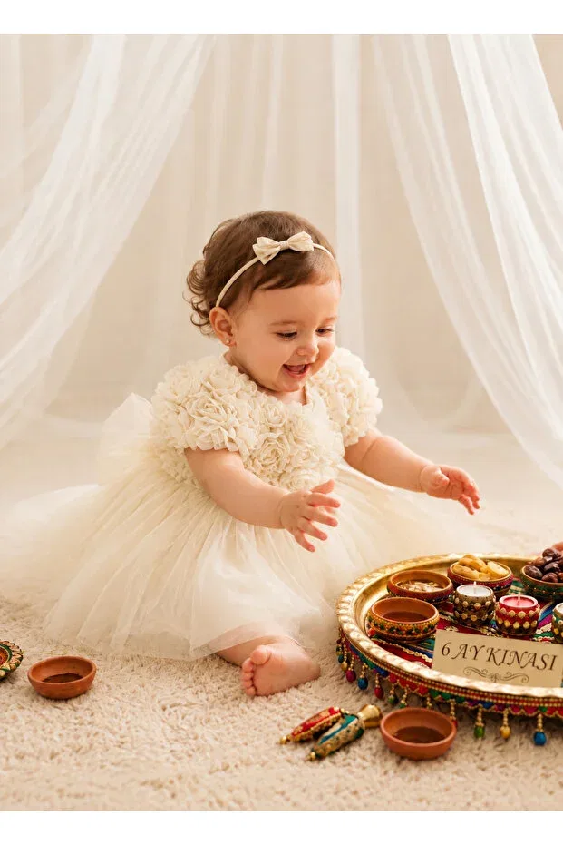 Детское платье для девочек с коротким рукавом 2Kids2Mom, Nude Color — фото 4