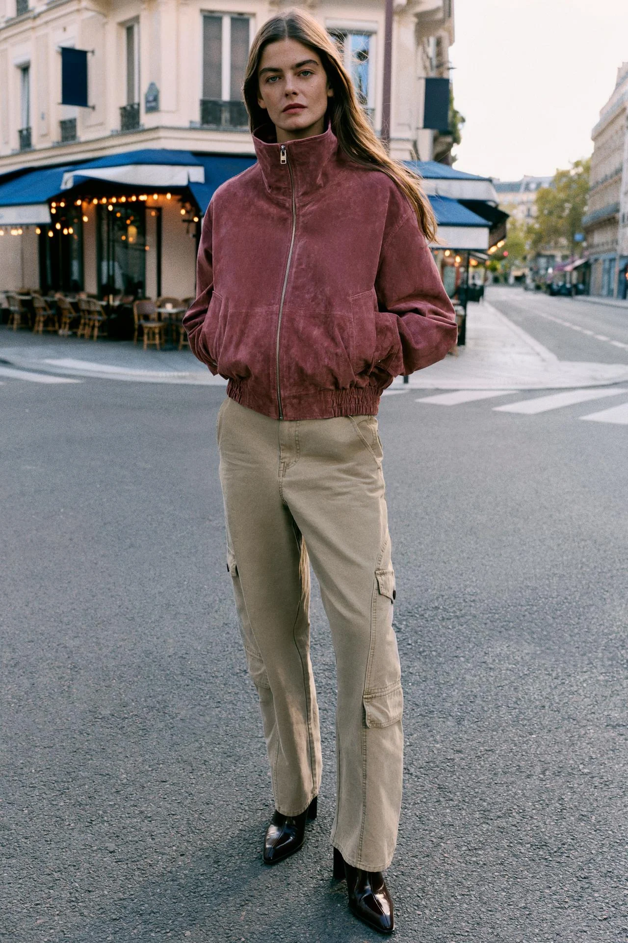 Куртка Zara бомбер из кожи, марсала — фото 2