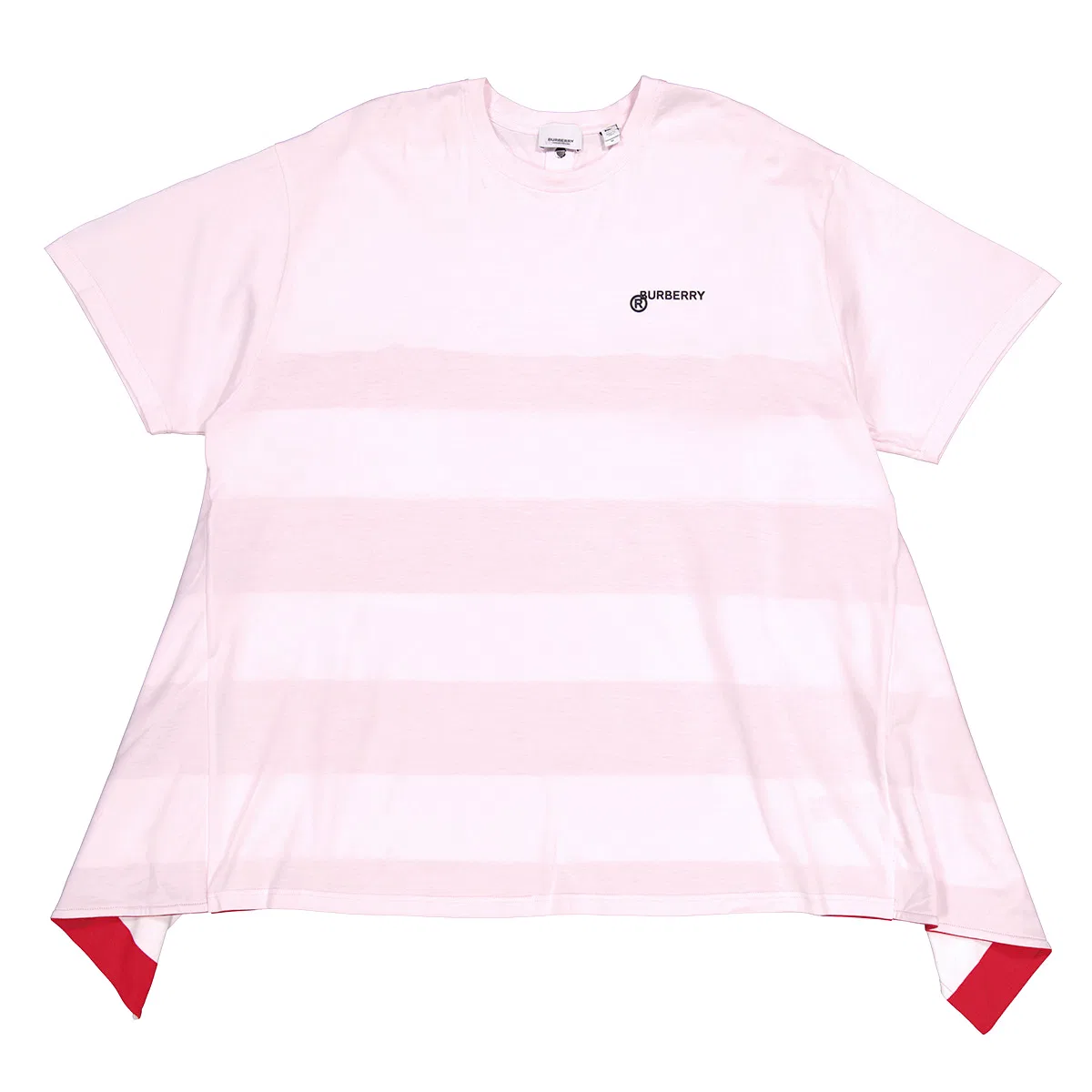 Футболка оверсайз с накидкой и принтом Pale Pink Striped Cape Detail Cotton Oversized T-shirt Burberry, Pale Pink