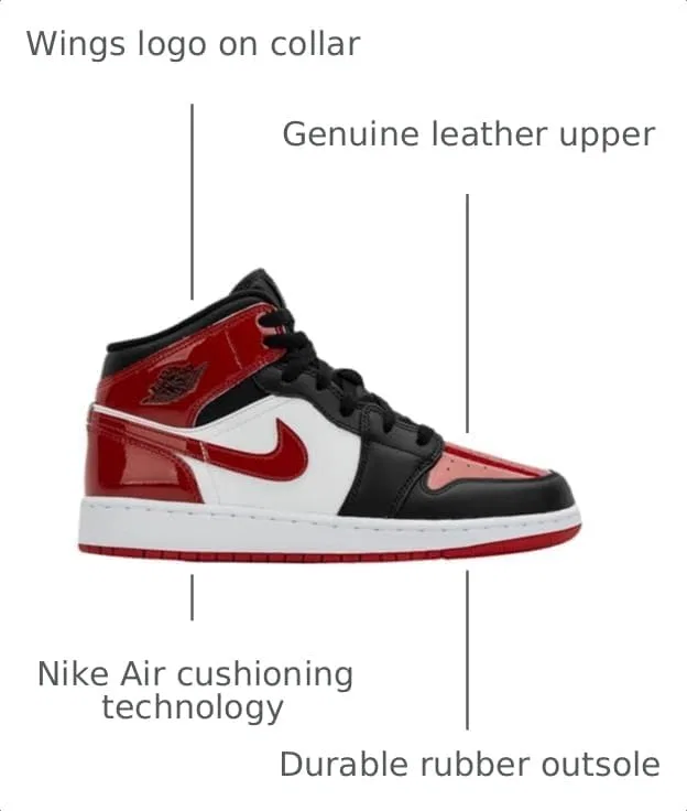 Детские кроссовки для мальчиков Nike Air Jordan 1 Mid SE Grade School Lifestyle Shoes, Black/Varsity Red-White — фото 3