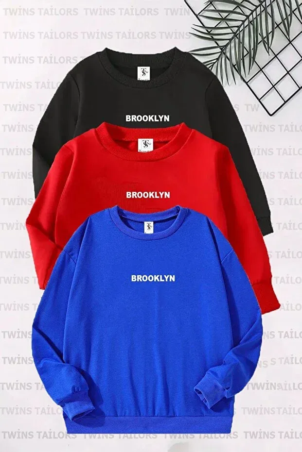 Детские свитшот для девочек с принтом 3-pack Brooklyn Twins Tailors, Saks Blue-Red-Black