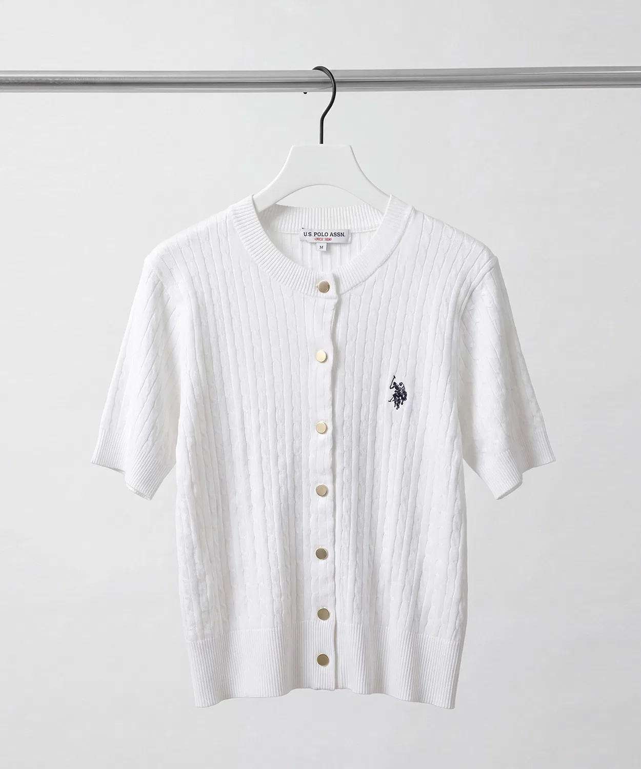Женский пуловер с коротким рукавом и кабельным узором U.S. POLO ASSN., Off White