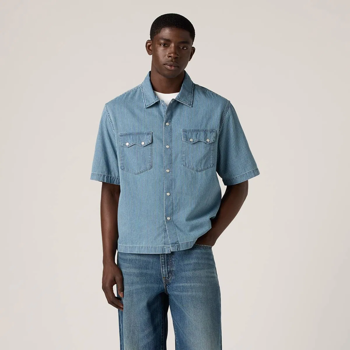 Свободная рубашка в стиле вестерн с коротким рукавом Levi's, Come Outside - Medium Wash — фото 3