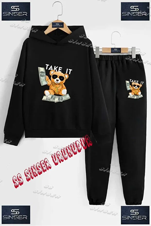 Детский комплект для девочек с принтом Bear Take It White, Ss Sinser, Black