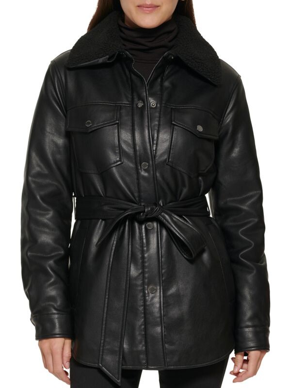 

Куртка-рубашка из искусственной кожи и искусственной шерпы с поясом Kenneth Cole Black, Черный, Куртка-рубашка из искусственной кожи и искусственной шерпы с поясом Kenneth Cole Black