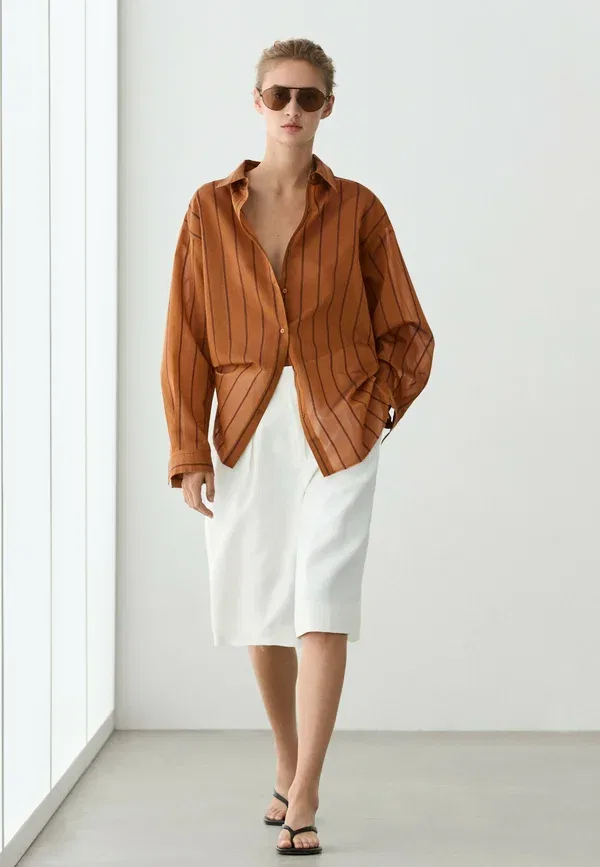 Блуза с принтом Button-down blouse Massimo Dutti, Orange, оранжевый — фото 4
