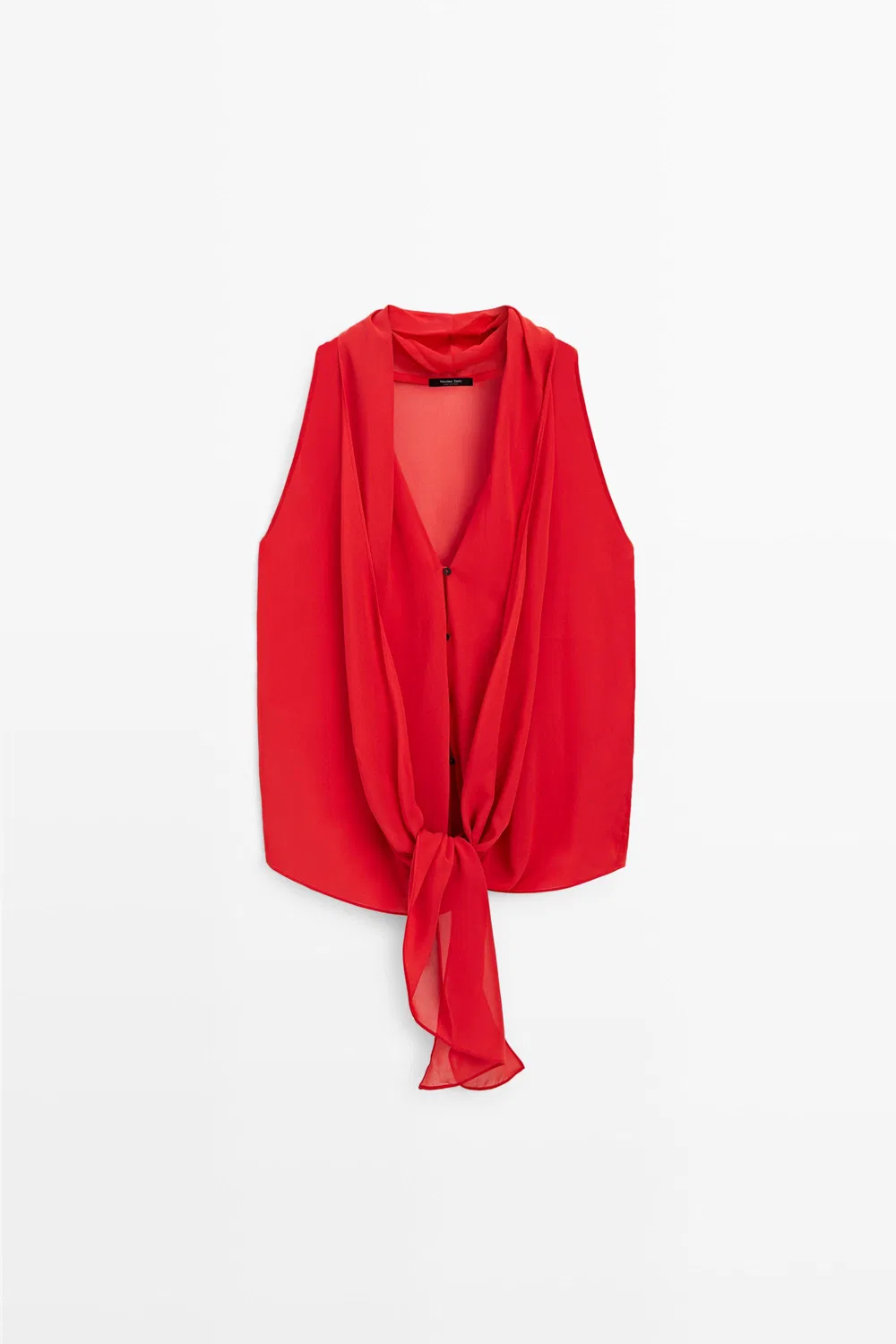 Топ Massimo Dutti 100% Silk Semi-Sheer With Tie, красный — фото 2