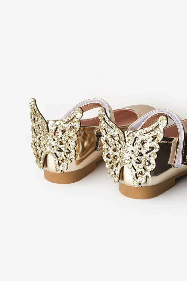 Детские балетки для девочек с принтом Gold-Heeled butterfly Le Mabelle, Gold — фото 3