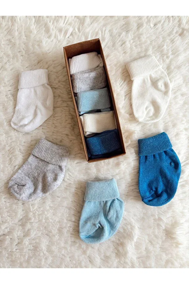 Детские носки для мальчиков хлопковые Box of 5 curved baby boy socks Cloudy, Blue