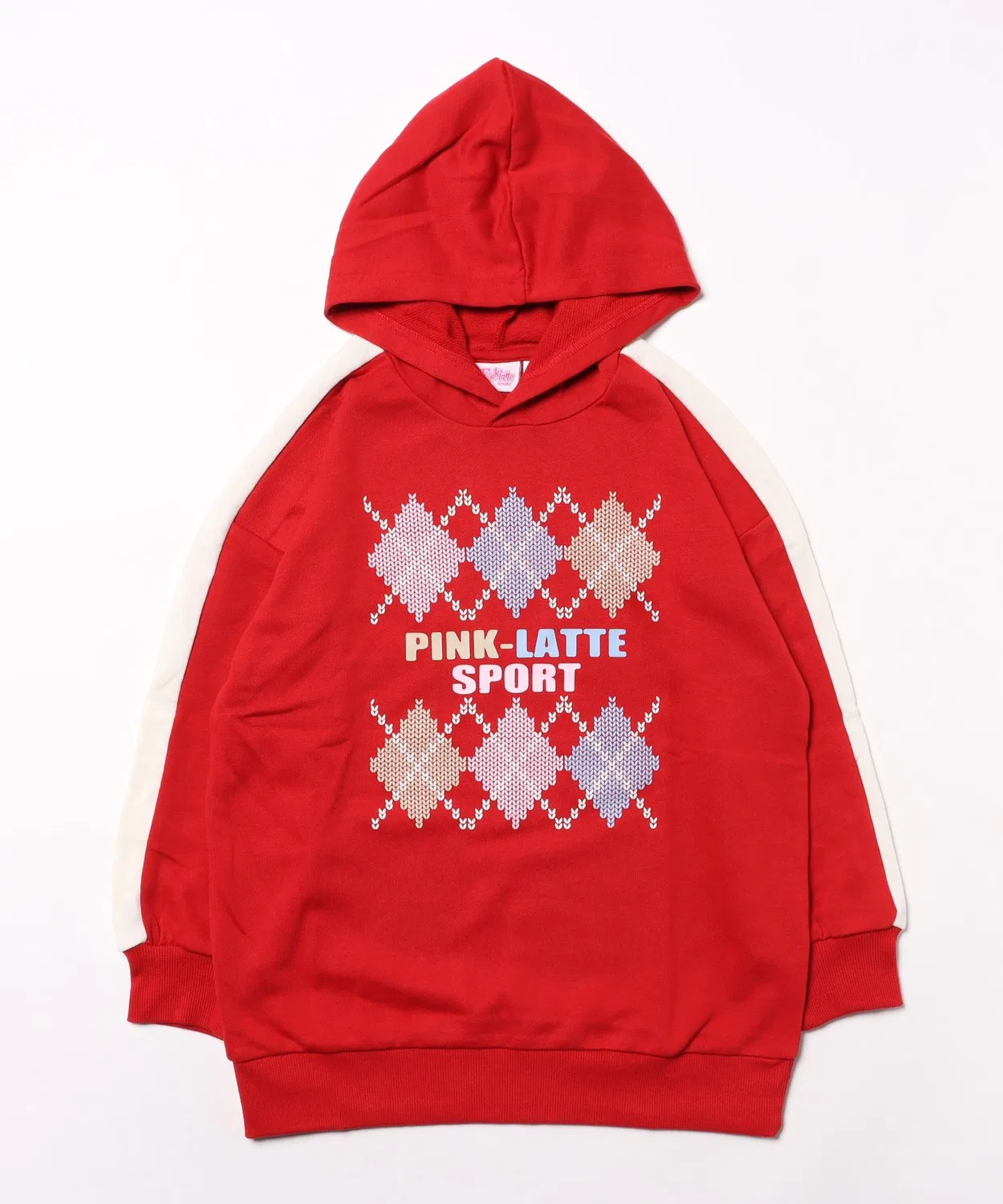 Детская толстовка с длинным рукавомс принтом PINK-latte, Красная