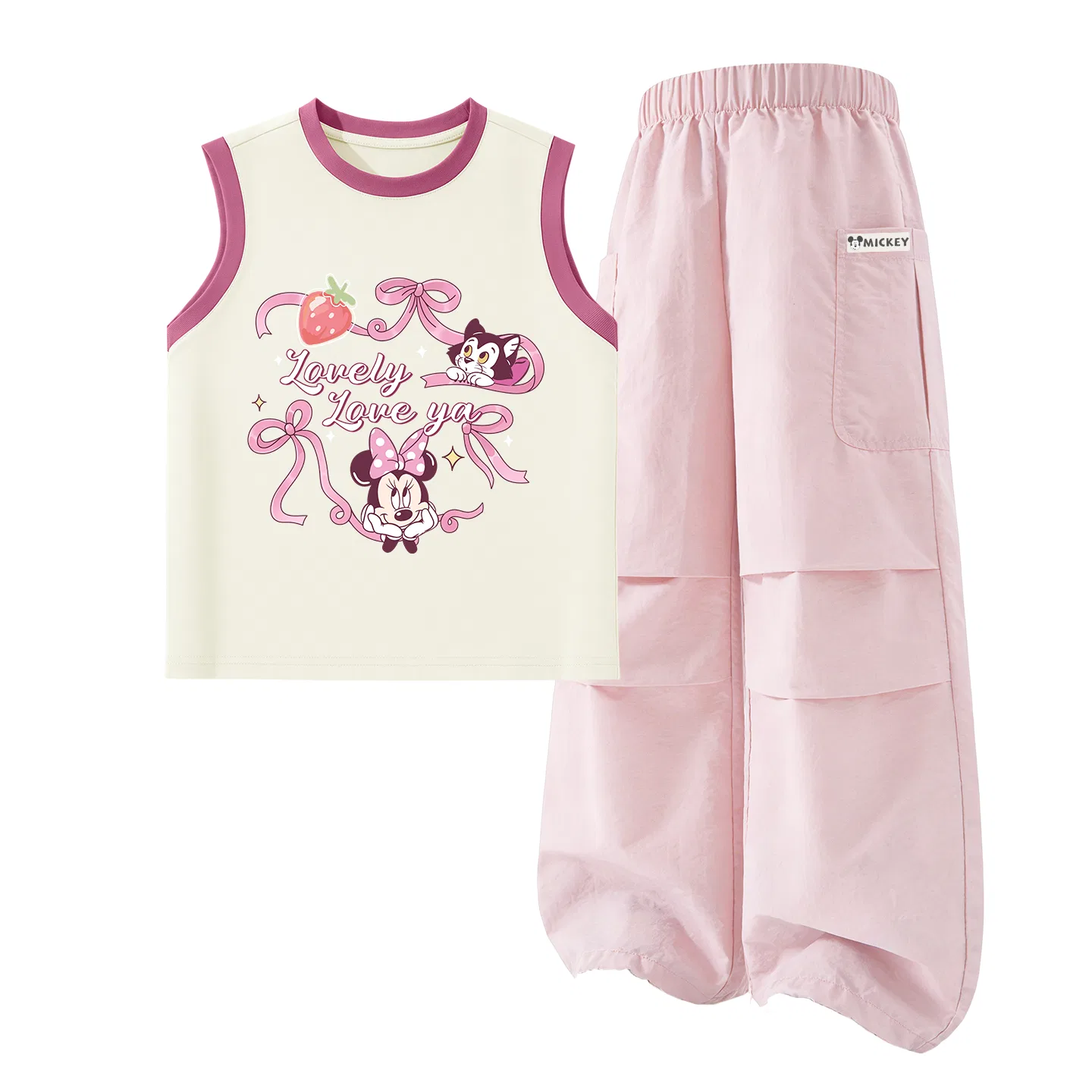 Детский спортивный костюм с круглым вырезом, Disney, Diyalan Rose Red+Diyu Long Hook-and-Loop Magnolia Pink