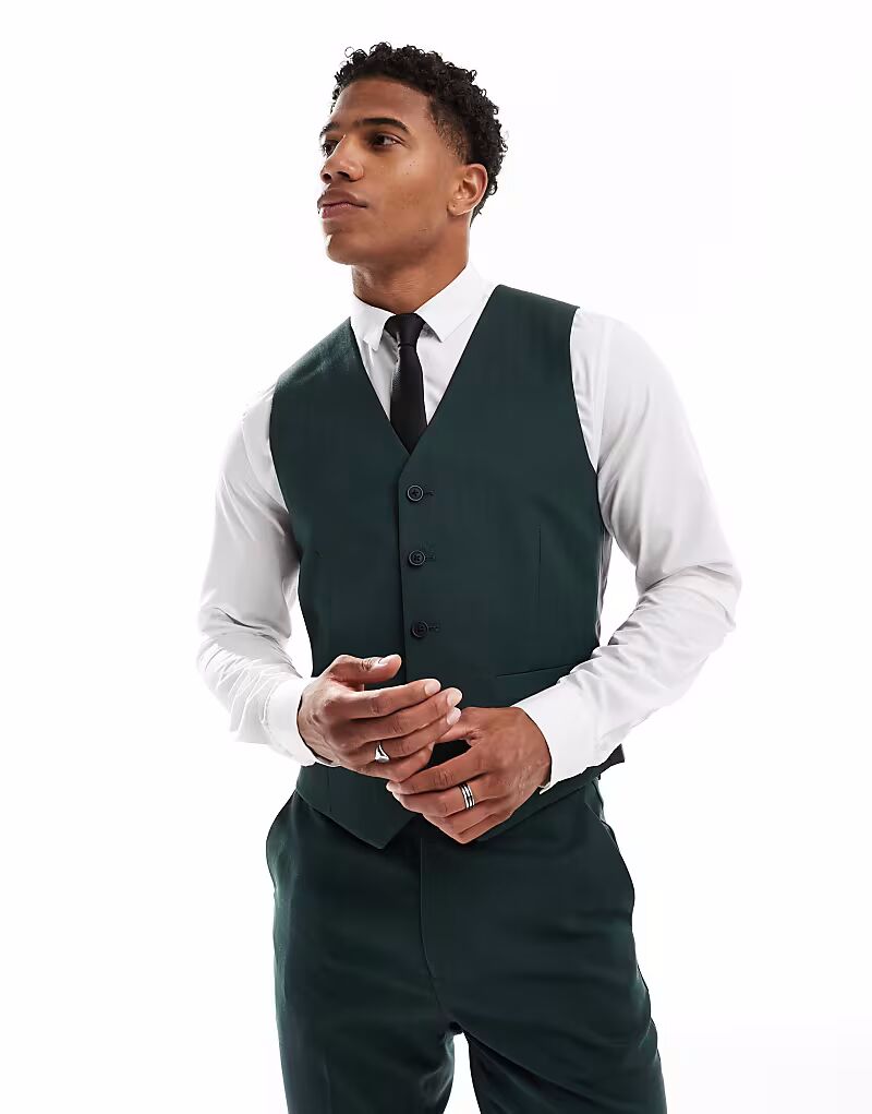 

Узкий жилет темно-зеленого цвета с узором «в елочку» Asos Design