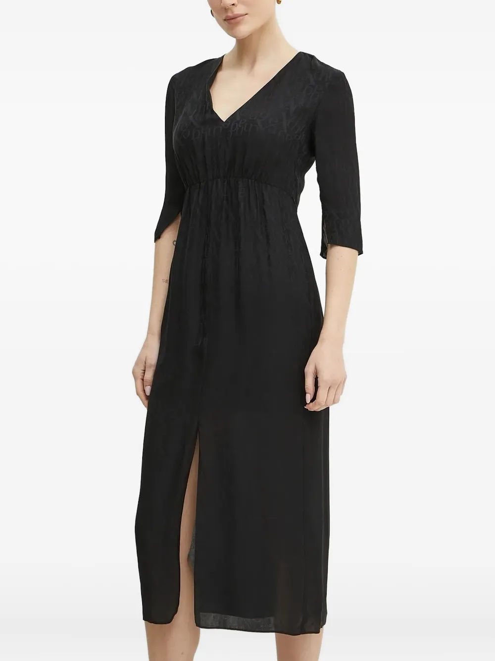 

Платье миди с V-образным вырезом и узором Armani Exchange, черный