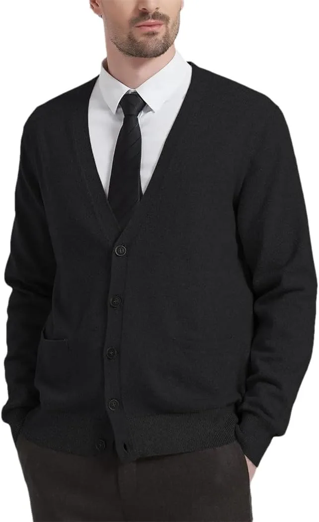 

Мужской кардиган с V-образным вырезом, длинным рукавом и карманами