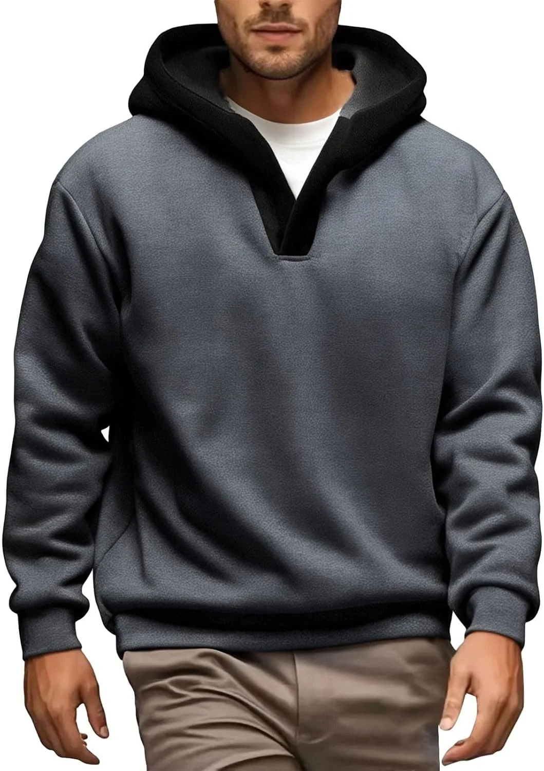 

Мужская толстовка с четвертью молнии 2025 Casual Drop Shoulder Fleece с капюшоном контрастного цвета