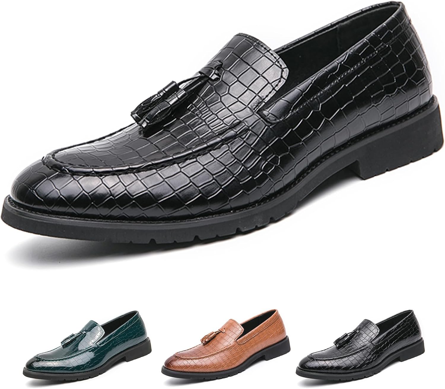 

Мужские модные лоферы с принтом под крокодиловую кожу, кисточками, острым носком, без шнурков, низкие кожаные лоферы, деловые, свадебные, вечерние туфли, оксфорды Optigard, черный