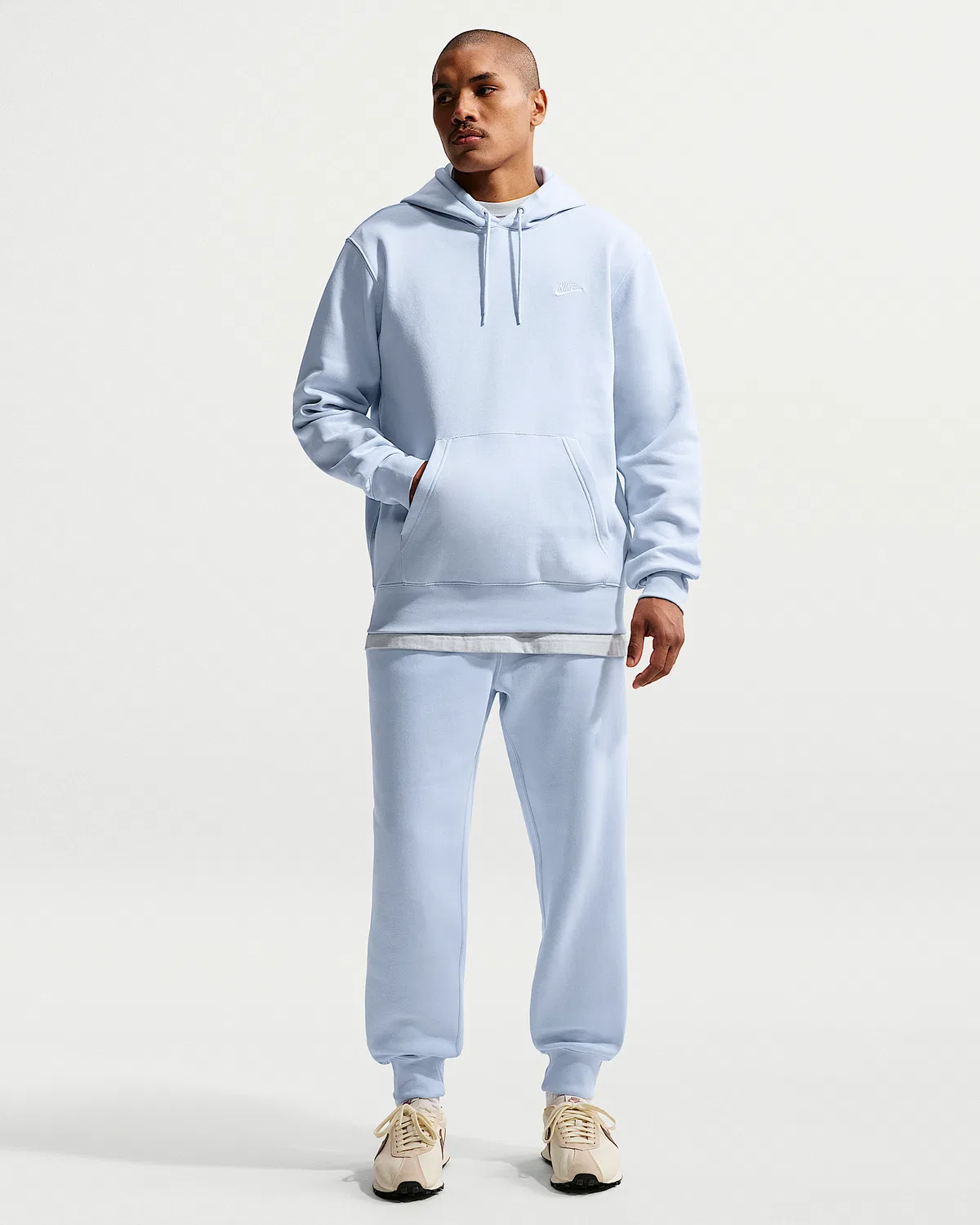 Мужская флисовая худи-пуловер Nike Club, Hydrogen Blue/Hydrogen Blue/White — фото 4