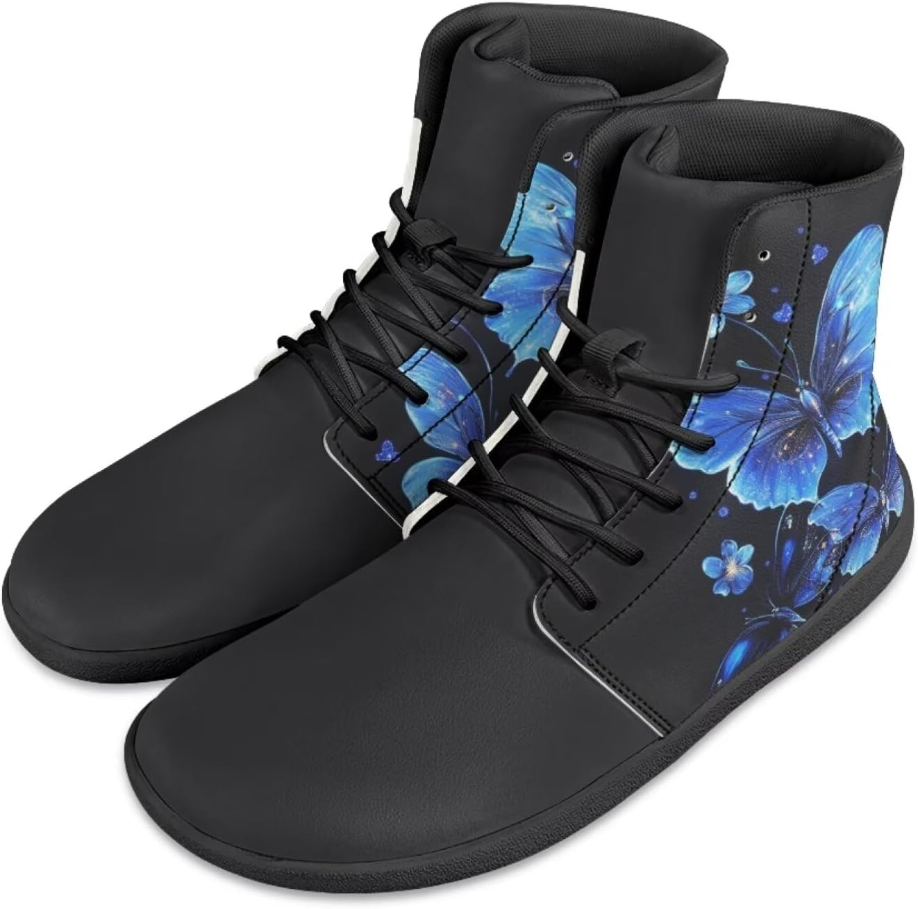 

Кроссовки на высокой подошве с принтом бабочки JoyLamoria Bling Bling, кожаные шнуровки, модные высокие кеды, босоножки, широкая колодка, стиль Y2K для девочек, Blue Butterfly