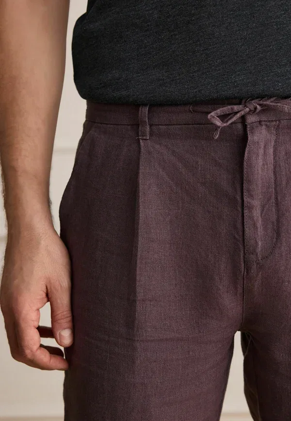 Брюки Next, Regular tapered fit signature 100% linen pleated chino trousers, сиреневый