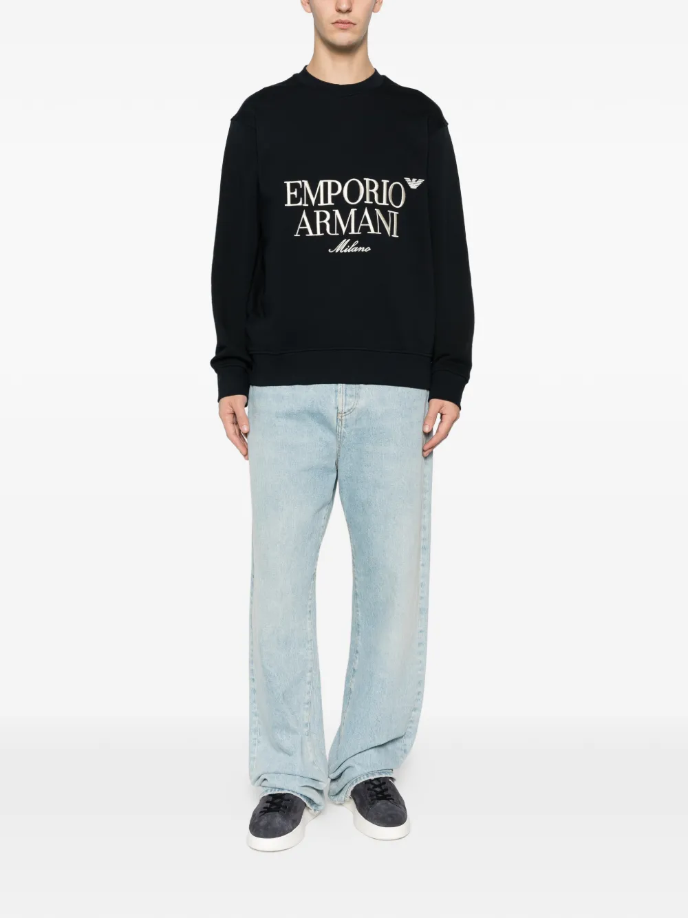Свитшот с вышитым логотипом и круглым вырезом Emporio Armani, синий — фото 2