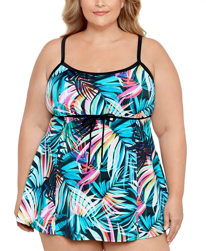

Купальник Plus Size Tummy Control Empire Swim Solutions, мультиколор