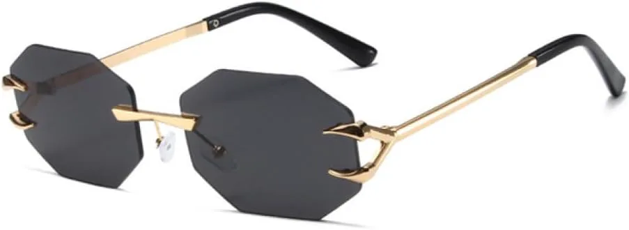 

Солнцезащитные очки без оправы 2027 года для женщин: уникальные многоугольные модные солнцезащитные очки в стиле панк, трендовые женские очки MTZJH, Gold Black