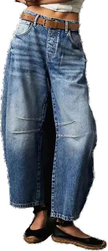 

Женские джинсы с потертостями, высокие, прямые, синий деним Huang's